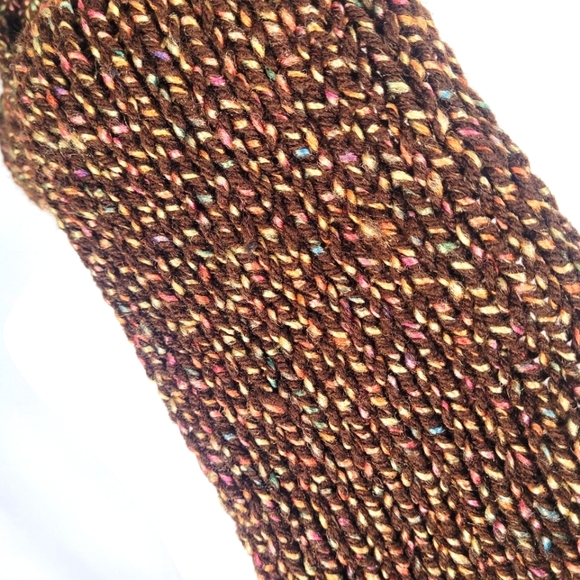 Vintage Brown Loose Mesh Knitted Scarf with Fringes - Picture 2 of 5